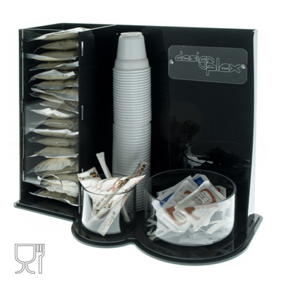 Porta cialde e bustine per caffè realizzato in plexiglass nero e trasparente